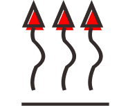 Three red hazard warning signs with wavy lines.