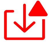 Red upload and download arrows icon.