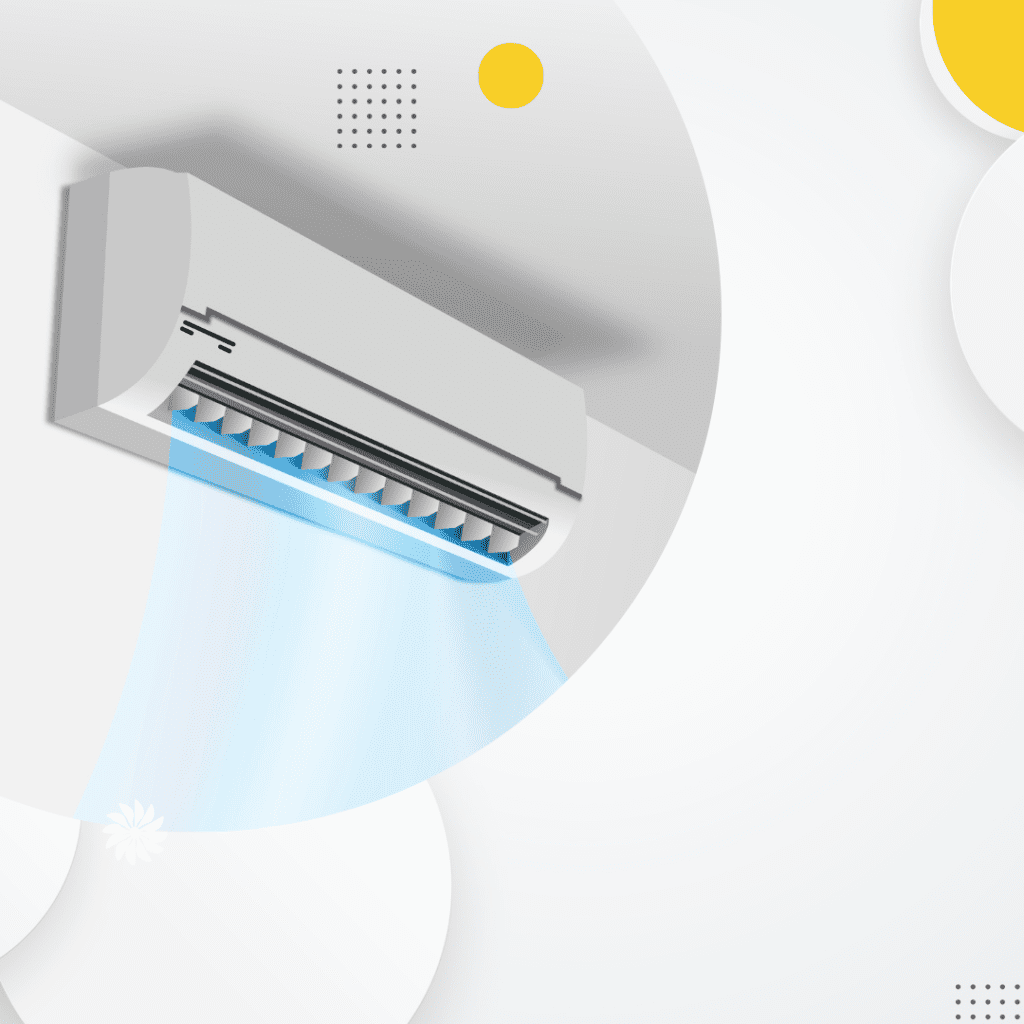 Modern air conditioner unit with cool air flow, representing Frost & Kretsch Heating & Cooling's air conditioning services for summer comfort in New Haven and Fraser.