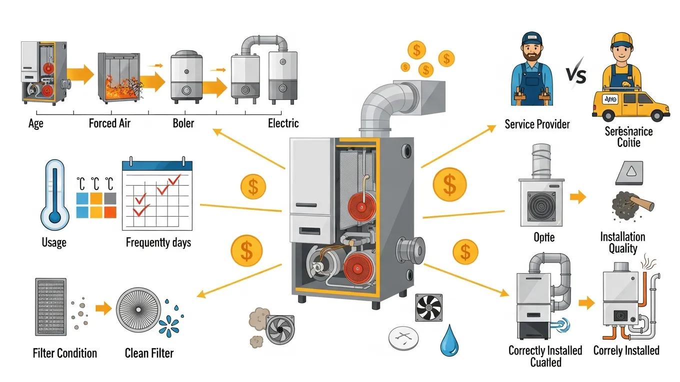 Visual representation of factors influencing furnace maintenance costs in households